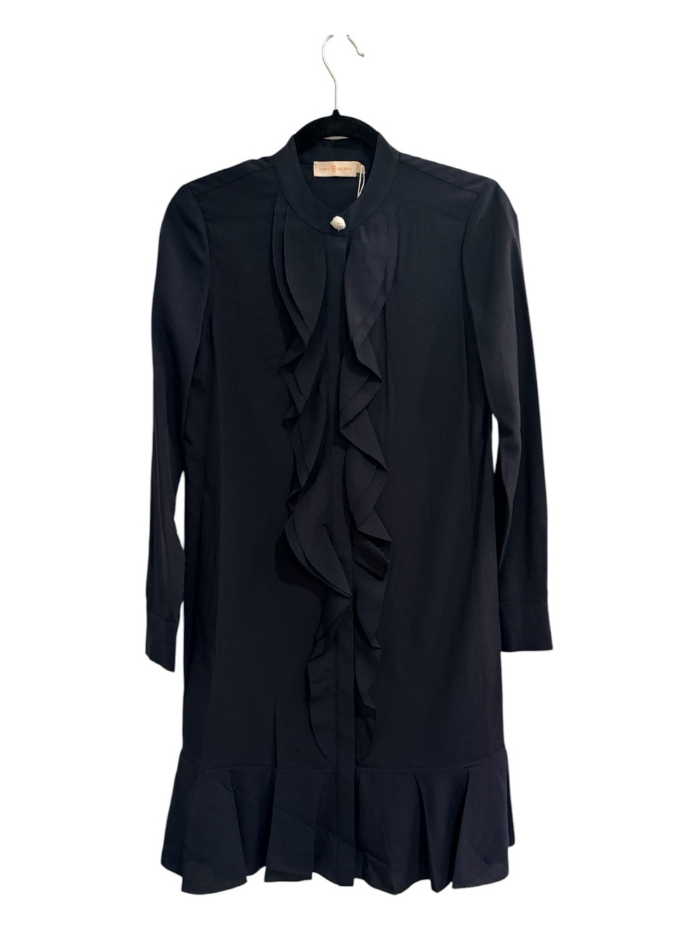 NWT Tory Burch Jane Dress in Navy Ruffle-Front Long Sleeve Dress - Women